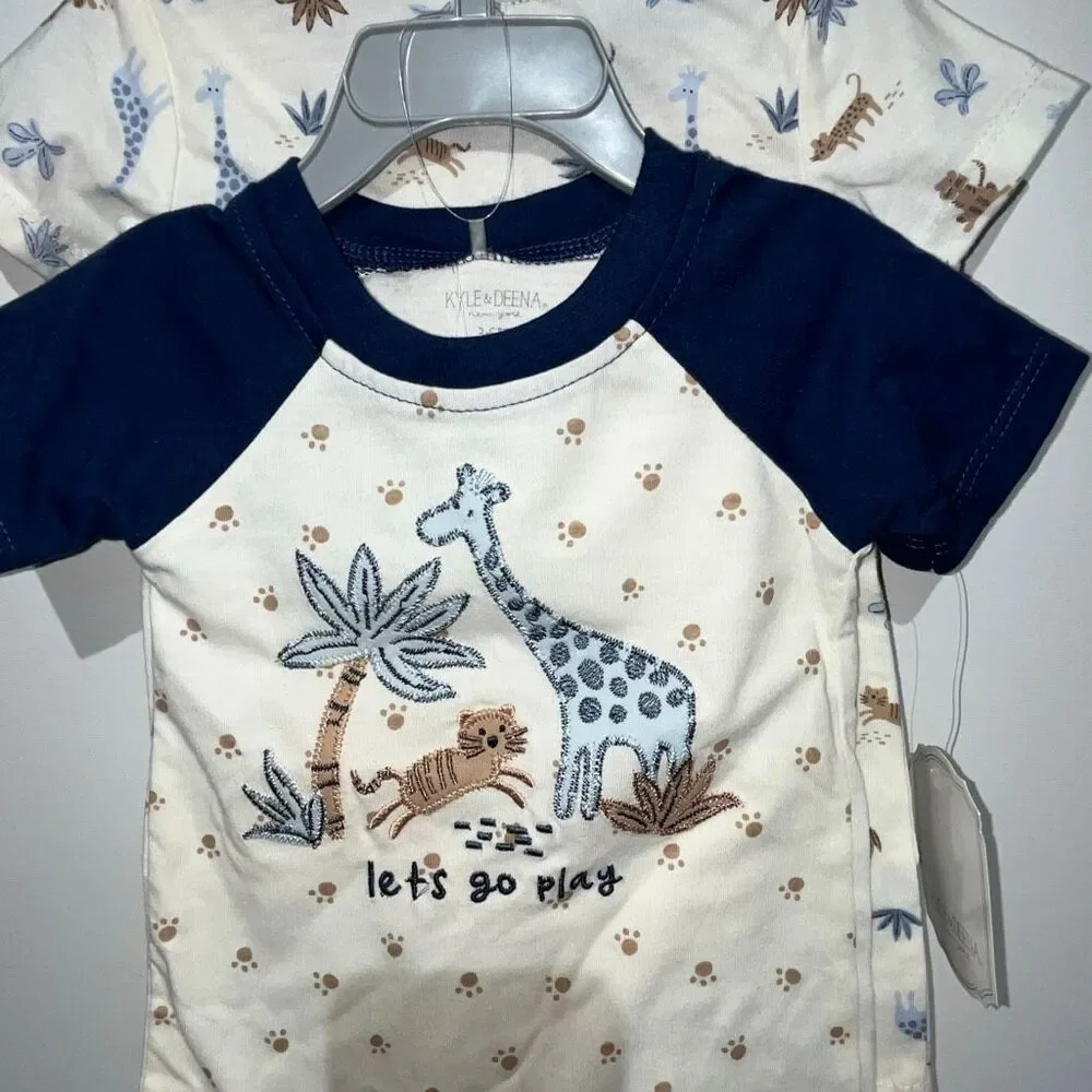 Lot of 2 Kyle & Deena Baby Blue White Cartoon Giraffe Romper Size 3-6 Months NWT
